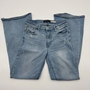 BCBGeneration Womens High Rise Flare Jeans Light Wash Distressed Size 7/28